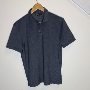 Michael Kors Polo Shirt Blue Chambray-Like Fabric With Subtle Woven Look